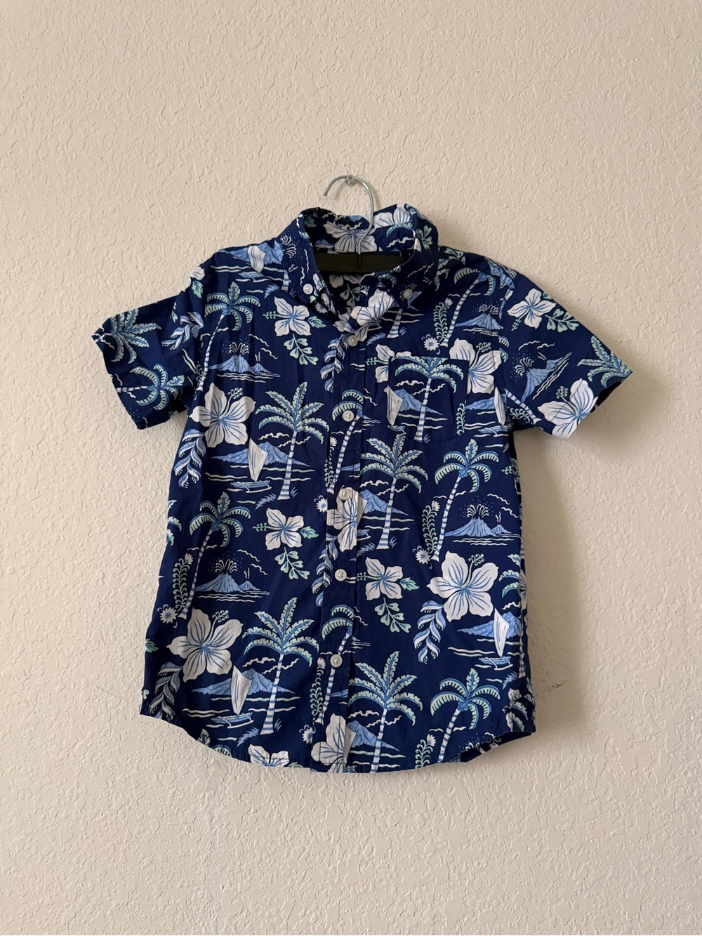 GAP Navy Blue Hawaiian Print Short-Sleeve Button-Down
